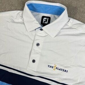 FootJoy Golf Polo Shirt THE PLAYERS Moisture Wicking Athletic White Blue L